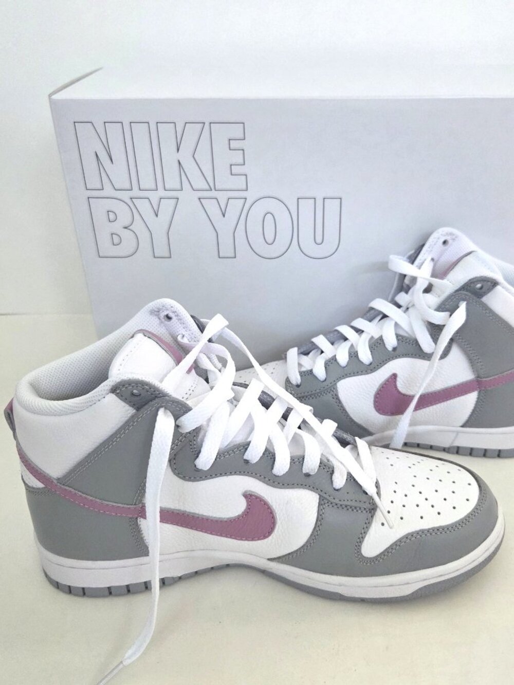 CUSTOM Nike Dunk High Womens 9 Sneakers White Gray Pink Shoes Retro BARLEY WORN